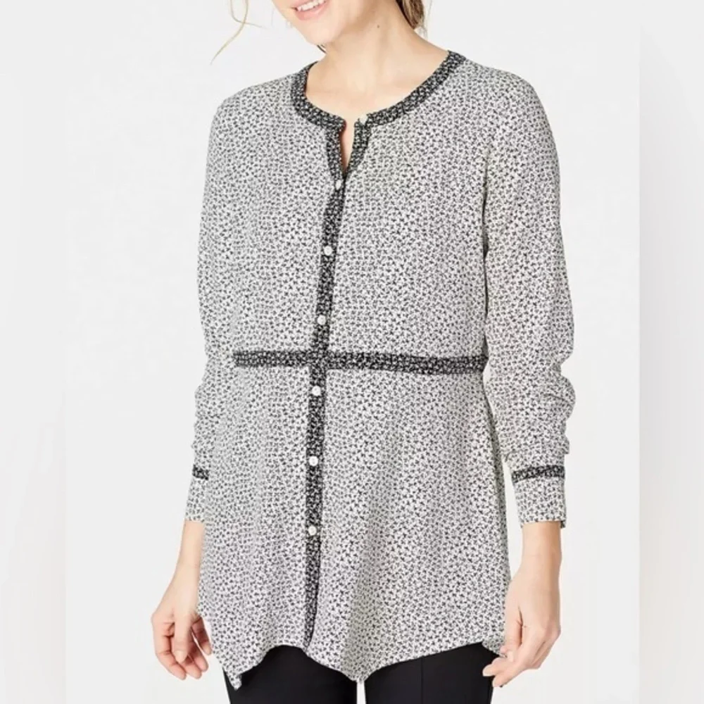 J. Jill Black and White Button Down Shirt Lightweight Ultra Soft Womens Medium